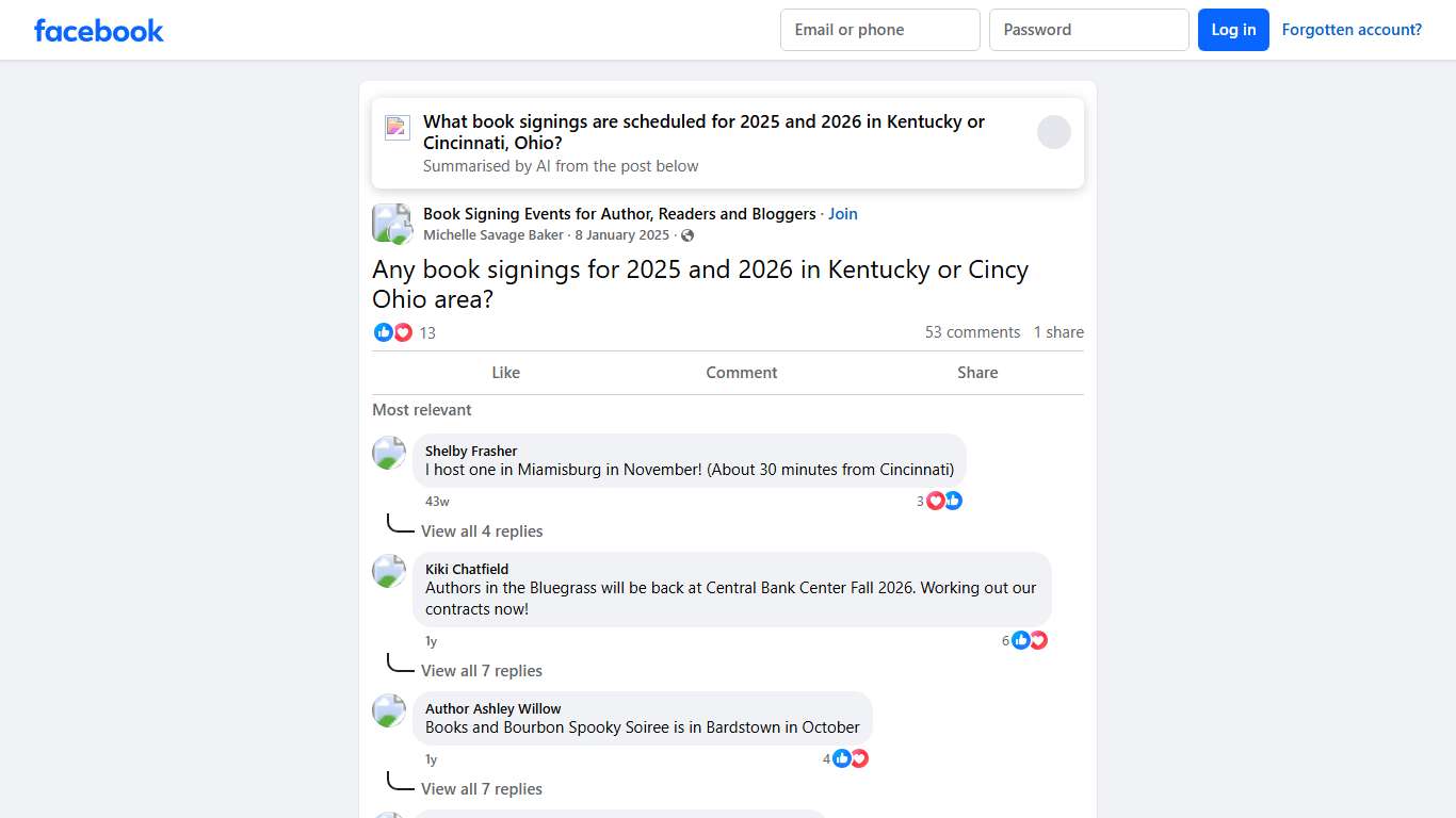 Book Signing Events for Author, Readers and Bloggers Any book signings for 2025 and 2026 in Kentucky or Cincy Ohio area Facebook
